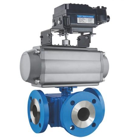 Three way pneumatic ball valve