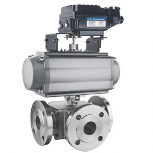 Three way pneumatic ball valve