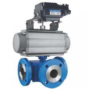 Three way pneumatic ball valve