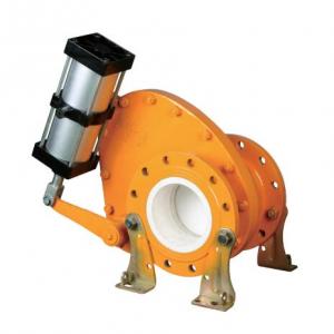 Pneumatic swing disc ceramic feed valve