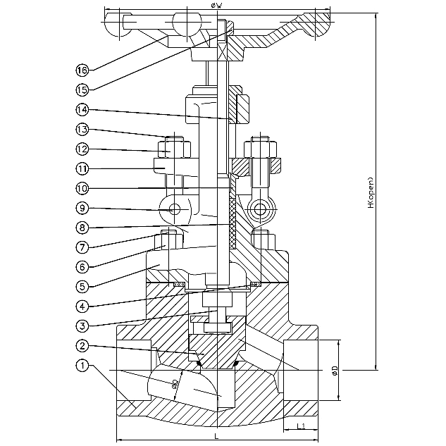 Welded end forged steel globe valve structure