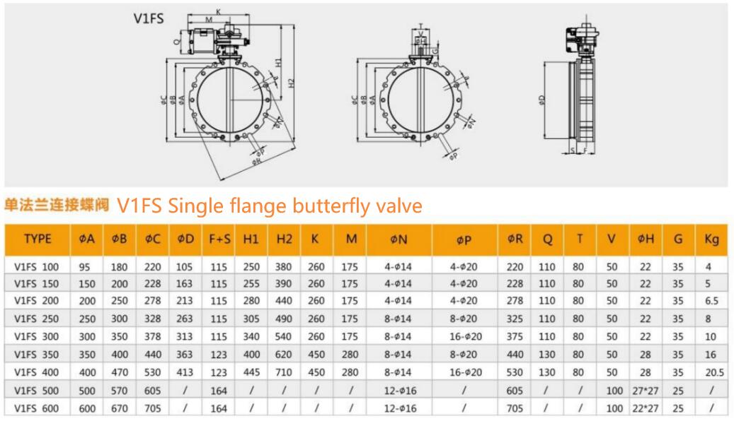 V1FS Single flange dust butterfly valve